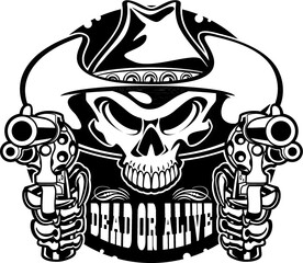 wild west cowboy skeleton skull with guns 