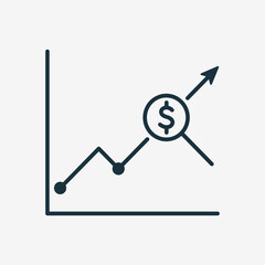Business and Finance Analysis Line Icon. Graph, Dollar Symbol, Magnifying Linear Icon. Economy concept. Editable stroke. Vector illustration