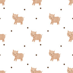 Farmhouse seamless pattern, Farm animals seamless pattern, Cute animals, cow, horse, bird, pig, rabbit, sunflower for scrapbooking, fabric, print