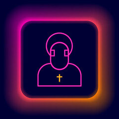 Glowing neon line Monk icon isolated on black background. Colorful outline concept. Vector