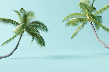 Tropical palm tree on pastel blue background. 3d rendering - obrazy, fototapety, plakaty