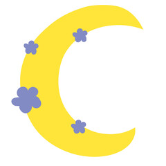 Vector isolated moon with flowers. For prints, posters, design, etc