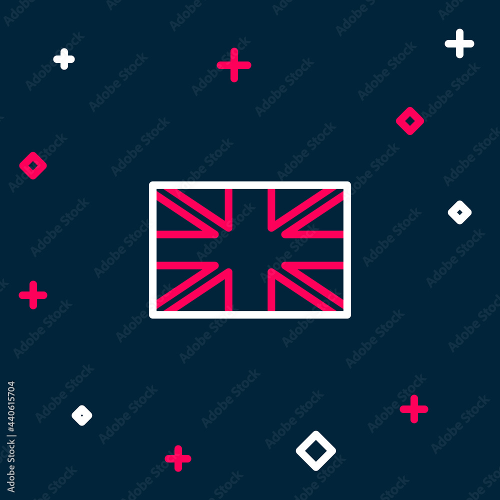 Wall mural Line Flag of Great Britain icon isolated on blue background. UK flag sign. Official United Kingdom flag. British symbol. Colorful outline concept. Vector