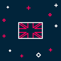 Line Flag of Great Britain icon isolated on blue background. UK flag sign. Official United Kingdom flag. British symbol. Colorful outline concept. Vector
