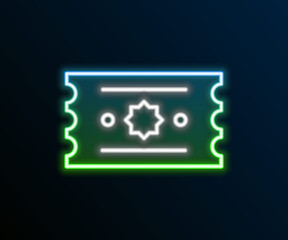 Glowing neon line Ticket icon isolated on black background. Amusement park. Colorful outline concept. Vector
