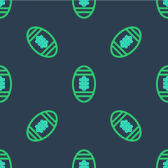 Line American Football ball icon isolated seamless pattern on blue background. Rugby ball icon. Team sport game symbol. Vector