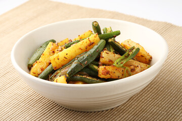 Indian Food ,Potato Bhindi masala or Potato okra/lady Finger fry
