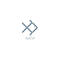 Grey digital fish logo vector design