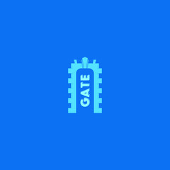 Castle gate vector logo design with blue background