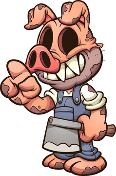Dirty butcher pig wearing a mask and holding a kitchen knife. Vector clip art illustration with simple gradients. All on a single layer.
