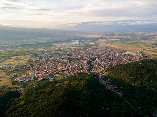 Aerial Sunset view of town of Petrich, Blagoevgrad region, Bulgaria