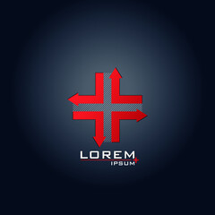 Red gradient plus design with arrows