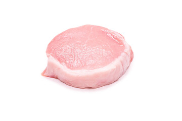 Raw pork pieces isolated on a white background.