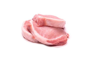 Raw pork pieces isolated on a white background.