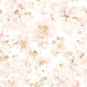 Seamless floral pattern wild flowers drawn by paints 