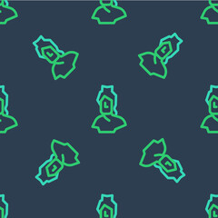 Line Ancient bust sculpture icon isolated seamless pattern on blue background. Vector