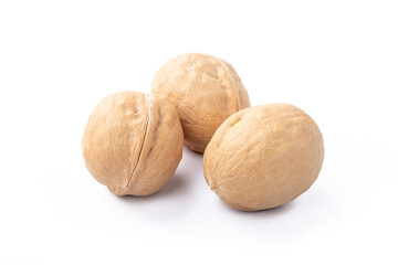 Studio lighting. White background. walnut in shell. Close-up.