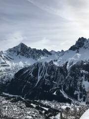 Obraz premium winter view over the Chamonix valley and the surrounding peaks, Chamonix, France