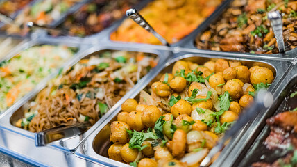 Asian food sold in a shopping mall food court