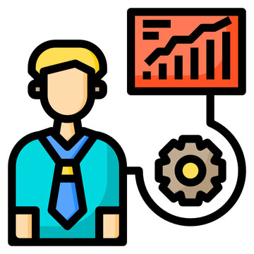 businessman analyzing chart with gear clip art preview