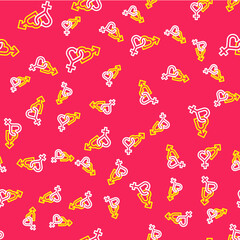 Line Gender icon isolated seamless pattern on red background. Symbols of men and women. Sex symbol. Vector