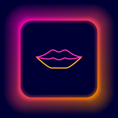 Glowing neon line Smiling lips icon isolated on black background. Smile symbol. Colorful outline concept. Vector