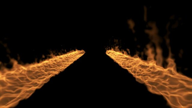 The fiery road or track is on fire. Two burning lines similar to the trail 
of a car are burning going into the distance.