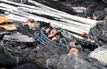 Obraz premium Fishing equipment, nets, floats, close-up