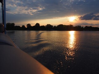 Lake Sunset Reflecting on Pontoon Boat