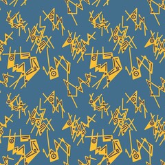 Seamless geometric pattern. Yellow and grey colors. Abstract blue background. Designed for textile fabrics, wrapping paper, background, wallpaper cover.