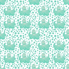 Seamless cartoon children pattern. Turquoise, blue and beige colors. Abstract white background. Designed for textile fabrics, wrapping paper, background, wallpaper cover.
