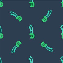 Line Pirate sword icon isolated seamless pattern on blue background. Sabre sign. Vector
