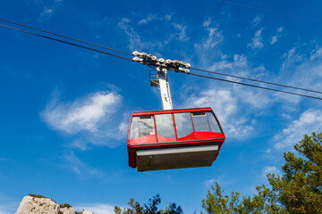 Cable car on ropeway leading to a top of Tahtali mountain in Antalya province, Turkey