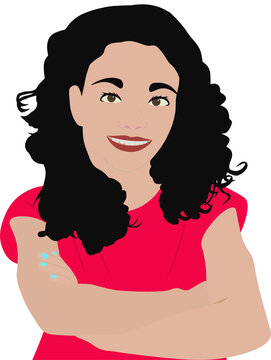 Ni&ntilde;a morocha de cabello largo con los brazos cruzados. fondo transparente