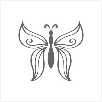 Doodle butterfly icon isolated on white. Hand drawn clipart. Sketch animal. Coloring page book. Vector stock illustration. EPS 10