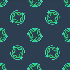 Line Worldwide icon isolated seamless pattern on blue background. Pin on globe. Vector