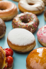 Various doughnuts in composition at studio shot