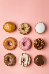 Various doughnuts in composition at studio shot