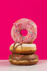 Various doughnuts in composition at studio shot