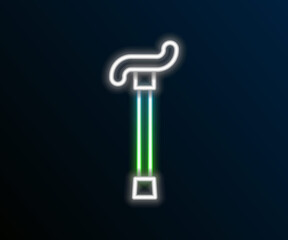 Glowing neon line Walking stick cane icon isolated on black background. Colorful outline concept. Vector