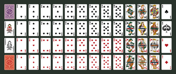 Irland playing cards, simplified version. Poker set with isolated cards. Poker playing cards, full deck.