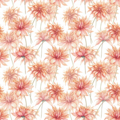 Watercolor seamless pattern with orange dahlia. Hand drawn illustration on white background