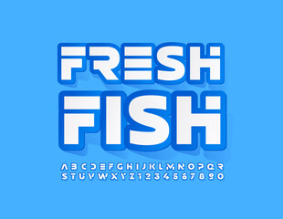 Vector Modern Sign Fresh Fish. Creative abstract Font. Artistic Alphabet Letters and Numbers