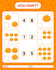 How many counting game with pumpkin. worksheet for preschool kids, kids activity sheet, printable worksheet