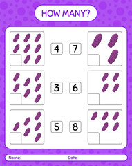 How many counting game with purple taewa. worksheet for preschool kids, kids activity sheet, printable worksheet