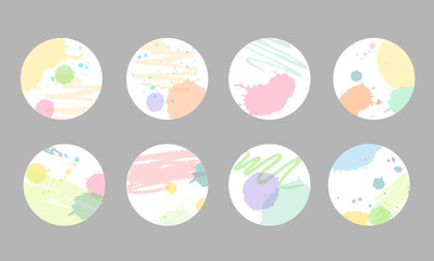 Collection of highlight story covers for instagram. Abstract instagram icons set.  Story covers with splashes. Pastel colors.
Hand drawn doodle abstract highlight.