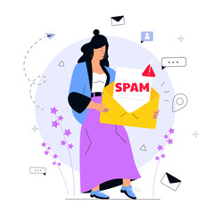 Spam. E-mail virus. A young girl holds huge envelope