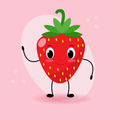 Cute and funny garden strawberry character, cartoon vector illustration. Character of red and ripe strawberries .