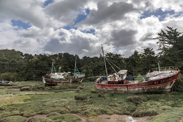 Ship wrecked in Plougasnou, Finistere, Brittany, France