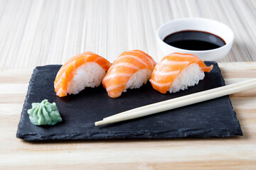 Fototapeta na wymiar Variety of sushi with wasabi